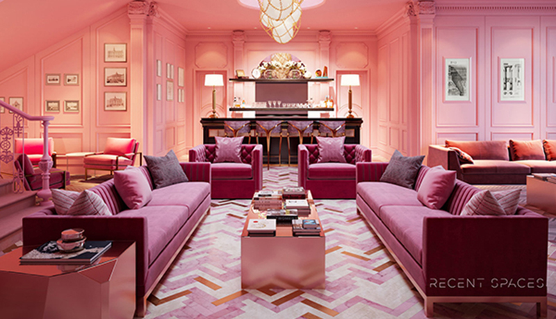 3d render of a pink room produced by resent spaces using our ignite 3ds max plugin